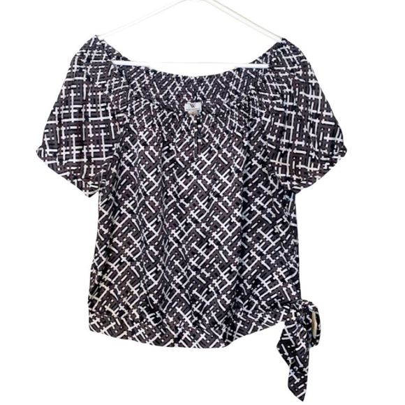 Worthington Top Dressy Blouse Black White Tie On Side Size Large - Picture 1 of 8